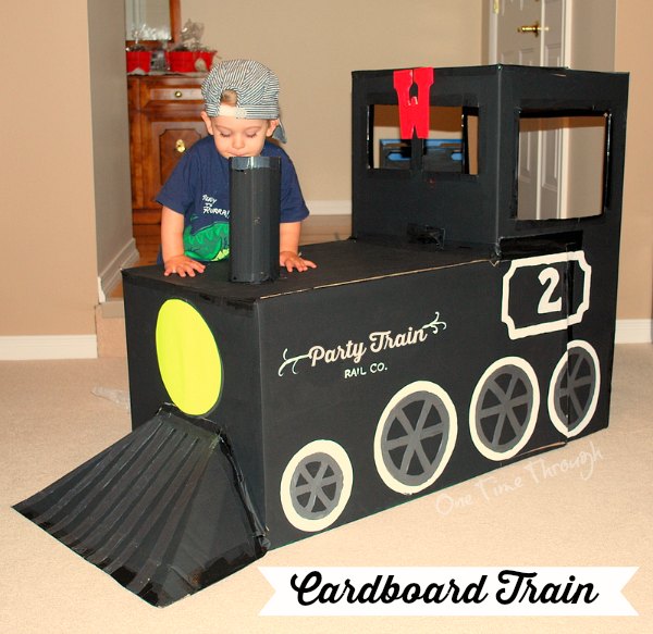 large cardboard train