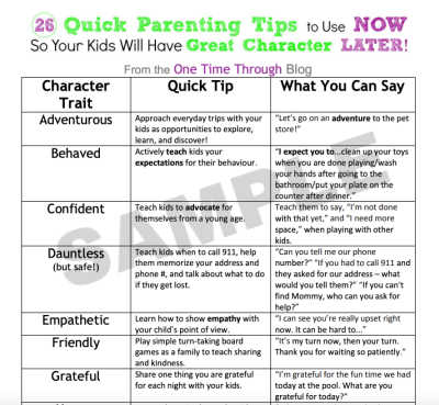 quick parenting tips sheet